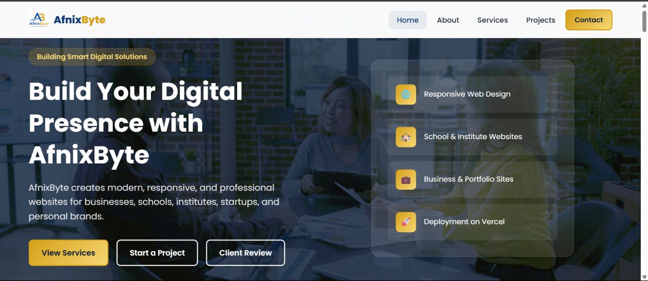 Homepage of the AfnixByte web development company website