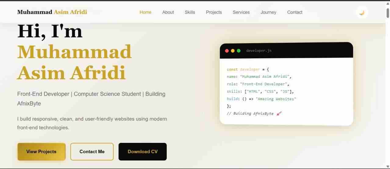 Personal portfolio website of Muhammad Asim Afridi
